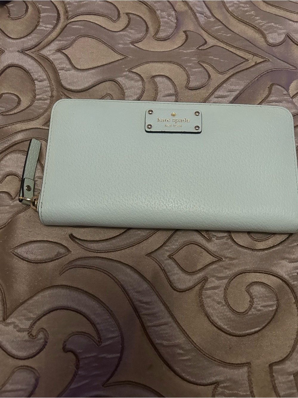 kate spade light blue pebbled leather zip wallet